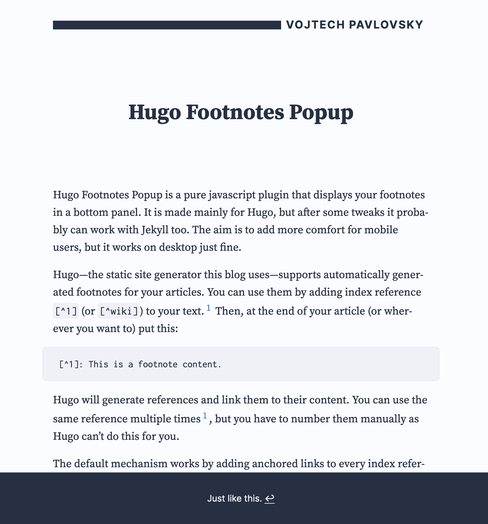 Hugo Footnotes Popup